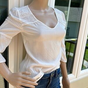 Forever 21 white boho scoop neck 3/4 sleeve top